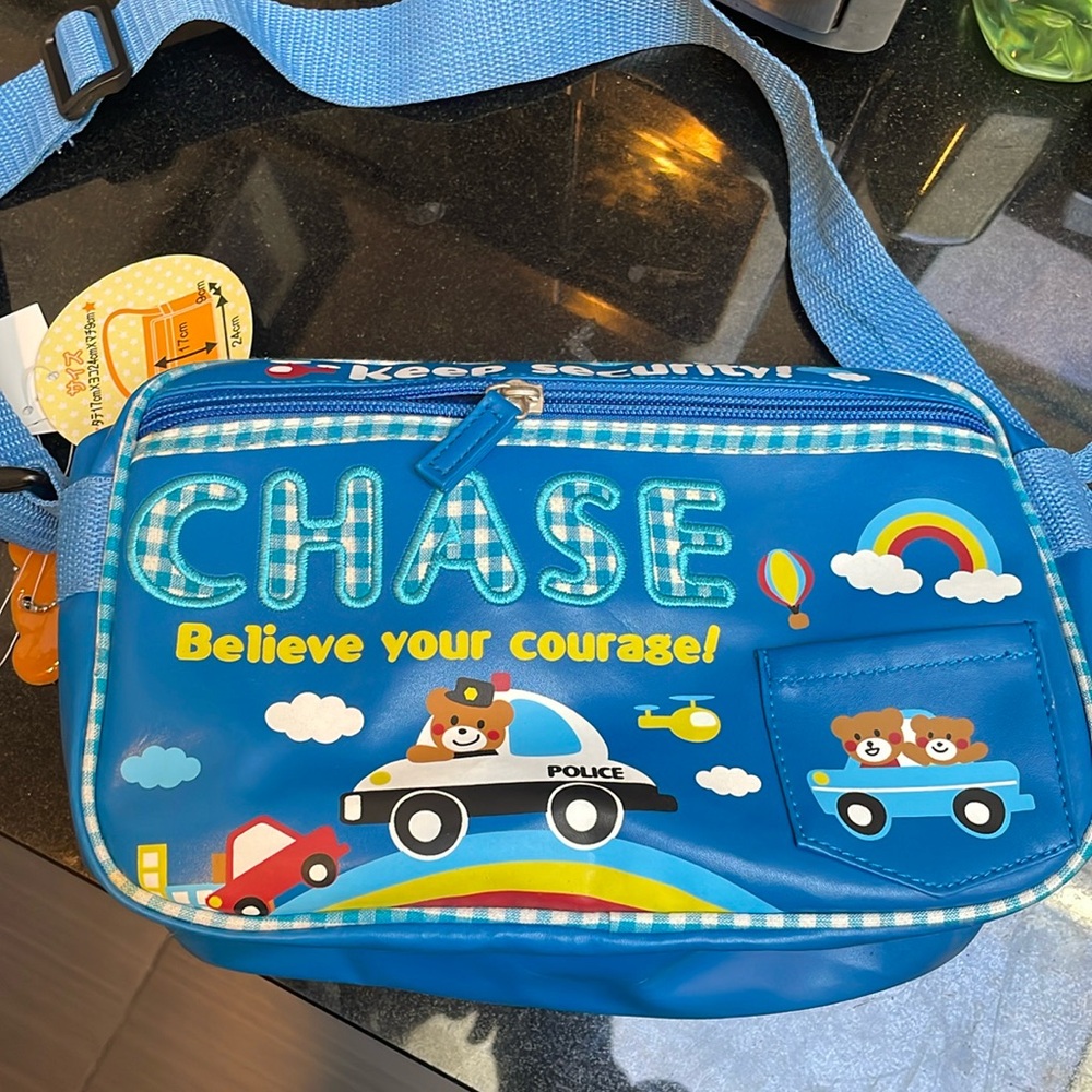 Blue personalized Chase kids tote bag from Japan